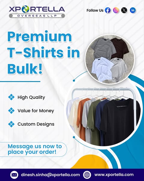 Premium T-Shirts in Bulk – Only at Xportella Overseas LLP 